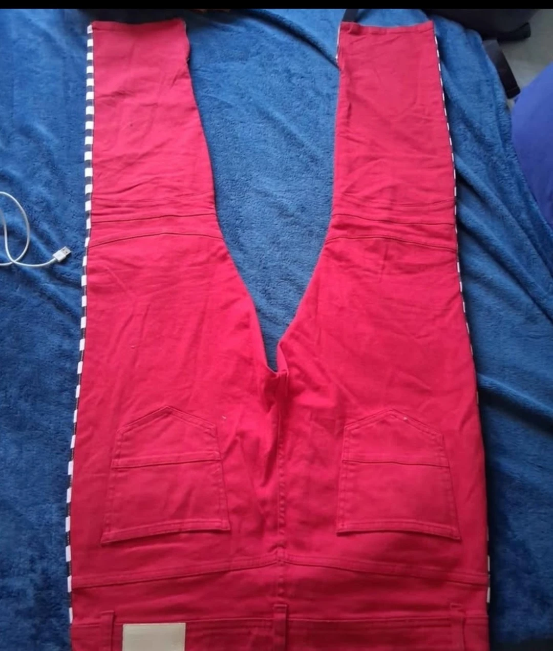 Red Distressed Moto Jeans with Checkerboard Side Stripe - photo 2