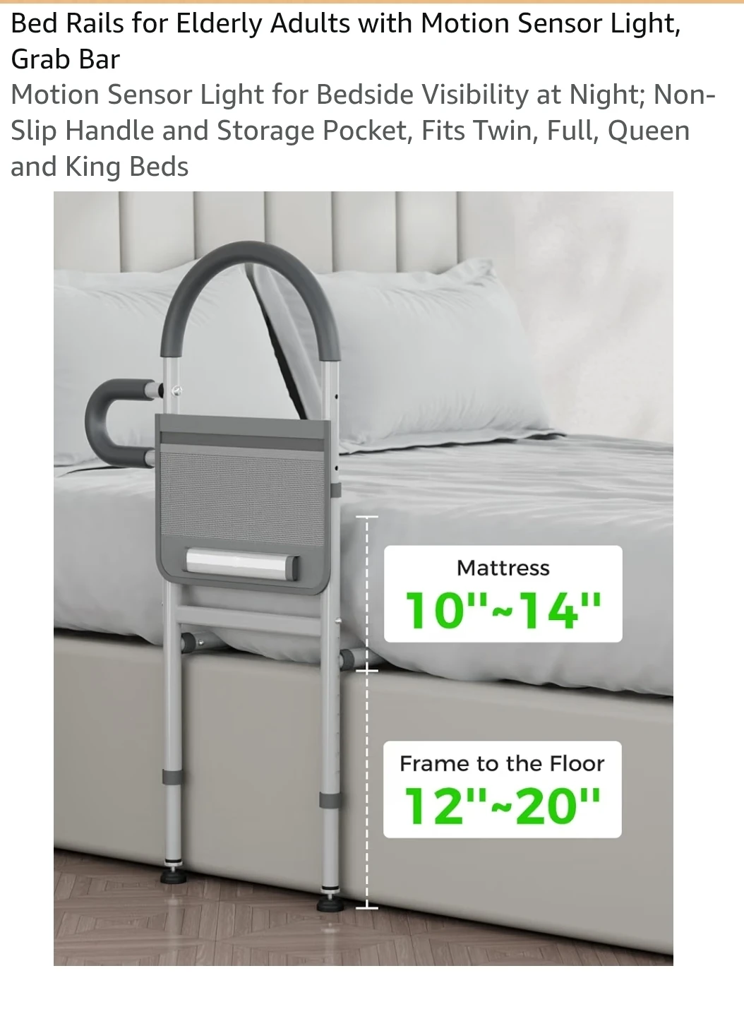JIVAJOT Bed Rails for Elderly with Motion Sensor Light - photo 2