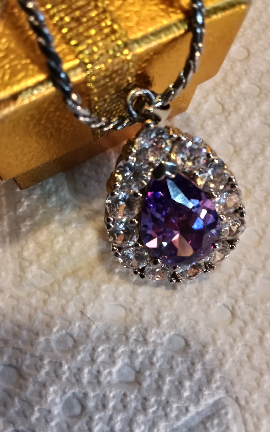 Vintage 18KGP Violet Crystalline Teardrop