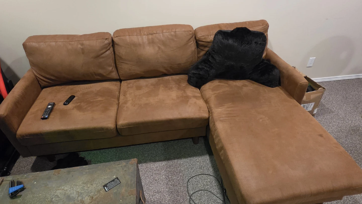 Tan Faux Suede Sectional Sofa with Chaise