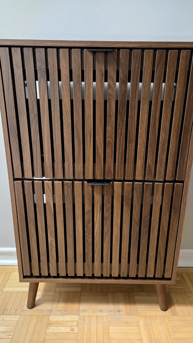 Walnut Shoe Storage Cabinet Storage with 2 Flip Drawers *new - photo 2