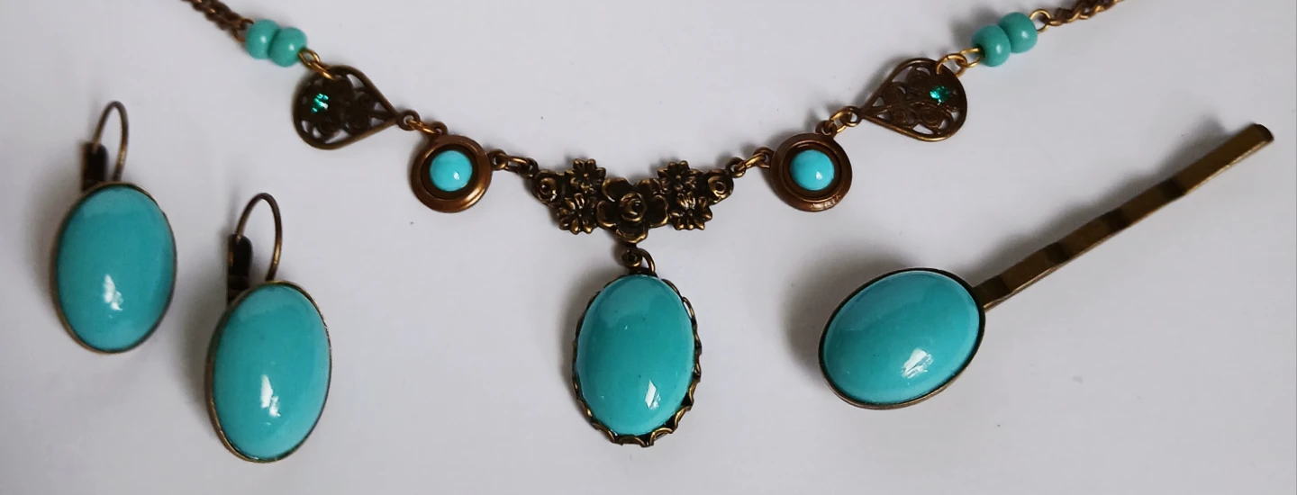 Vintage Style Turquoise Blue Necklace Earring and hair pin - photo 3