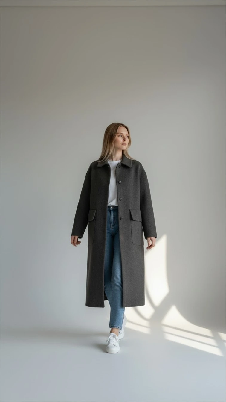 Dark Grey Wool-Blend Long Coat small and medium-sized - photo 5