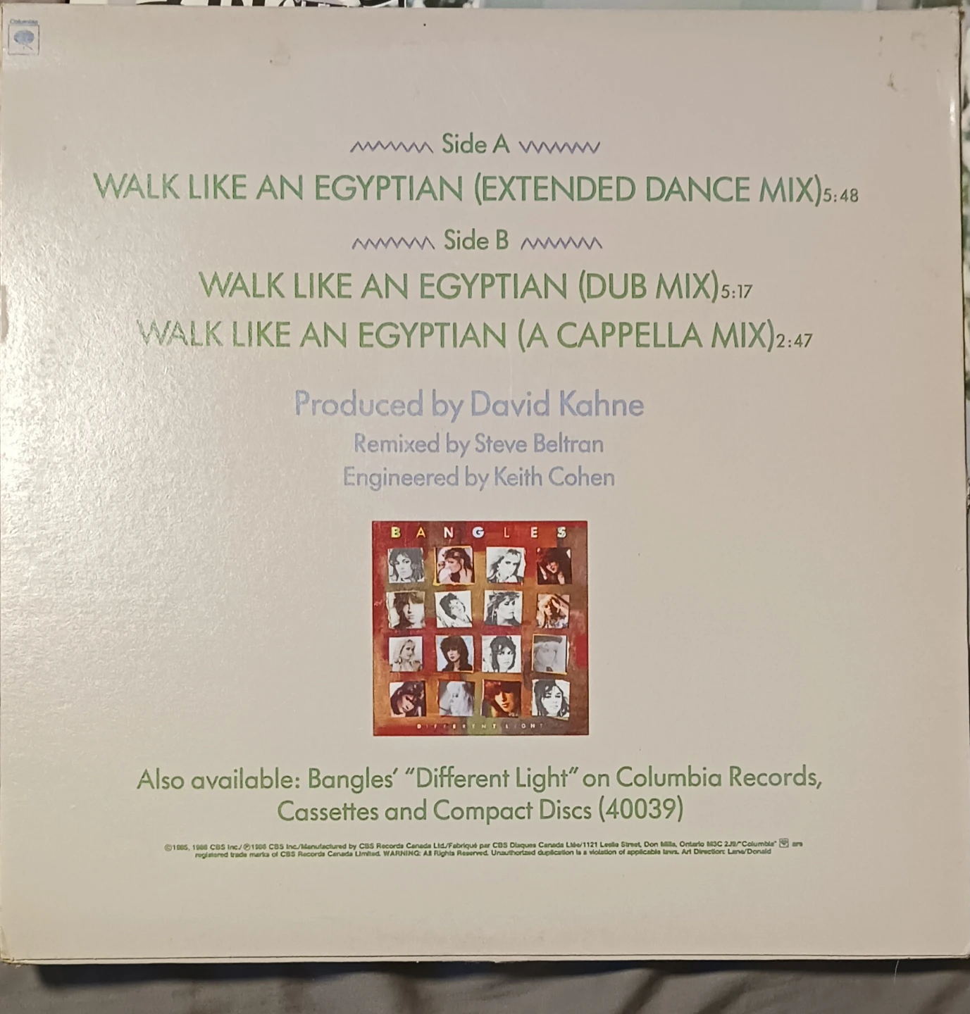 Bangles Walk Like An Egyptian 12-inch Vinyl Single - photo 2