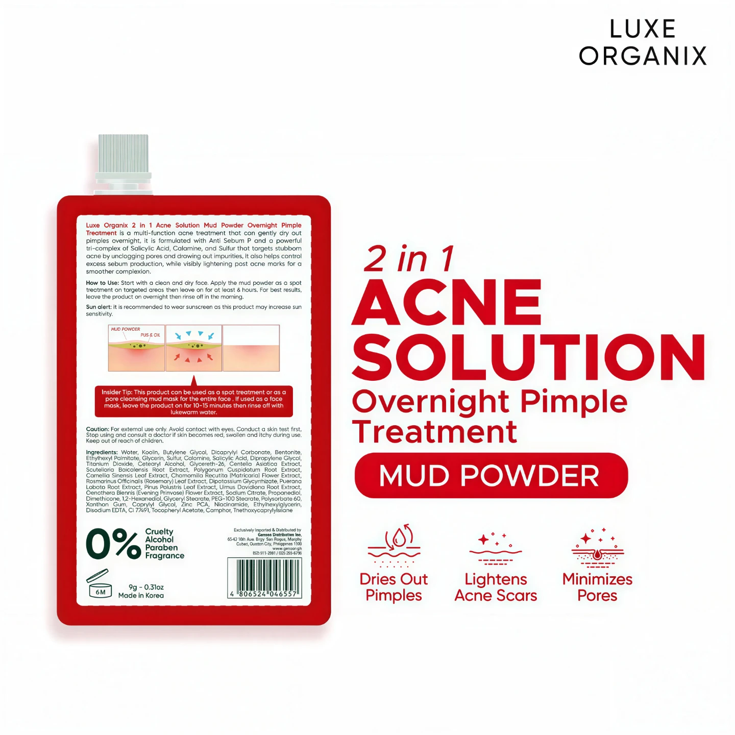 2 in 1 Acne Solution Mud Powder Overnight Pimple Treatment 9g - photo 2