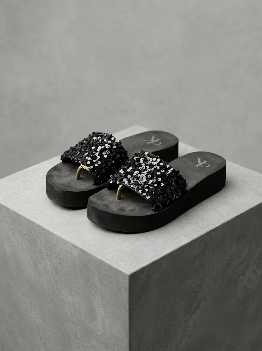 Urban Glam black sequin platform sandals