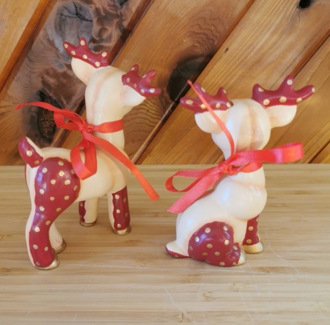 Vintage Ceramic Reindeer Figurines Set of 2 Hand Painted Retro - photo 3