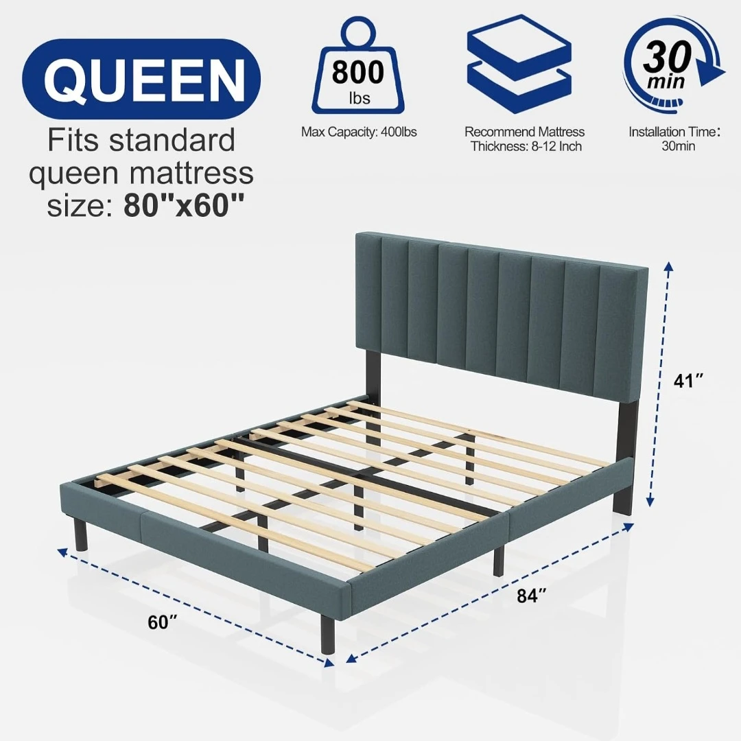 Lukace Upholstered Queen Bed Frame - Dark Green - photo 3