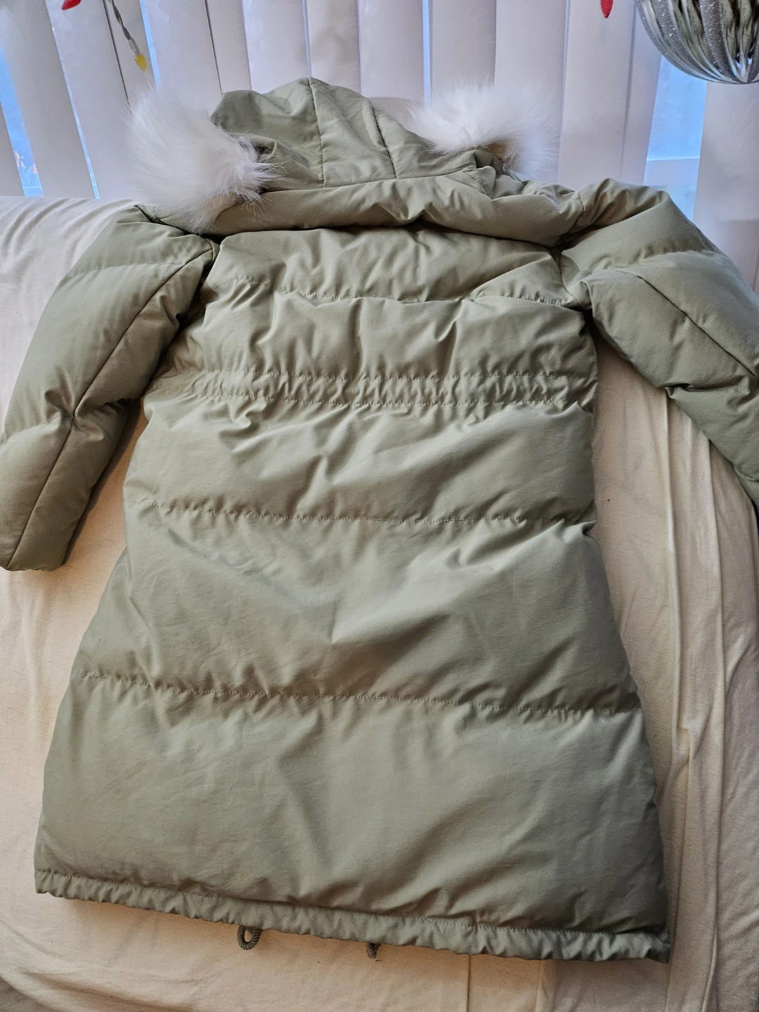 Olive Green Puffer Jacket with Faux Fur Hood