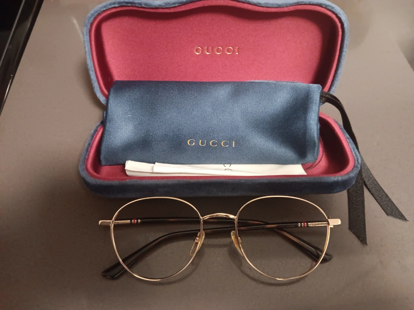 GUCCI Gold Round Eyeglasses Frames with Brown Temples - photo 3