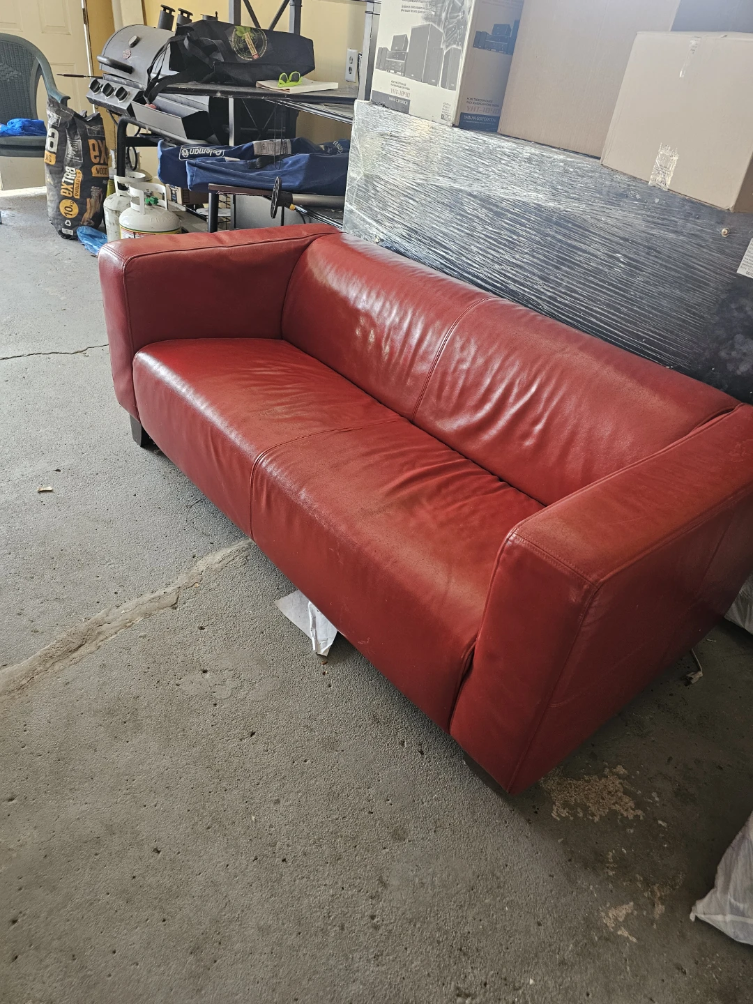 Red leather sofa