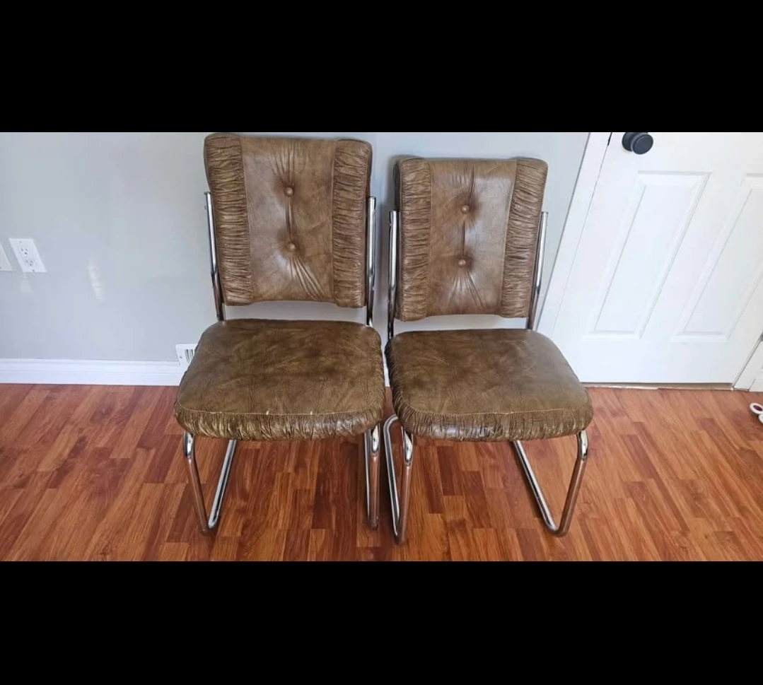 Set of Two Vintage Brown Faux Leather Chairs