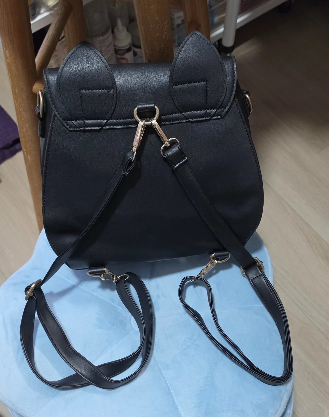 Black Cat Ear Backpack with Crescent Moon Detail 10 x 9 x 3 - photo 2