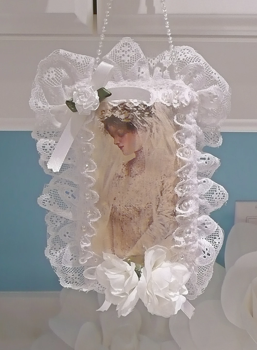 Pretty handmade victorian bride hanging pillow