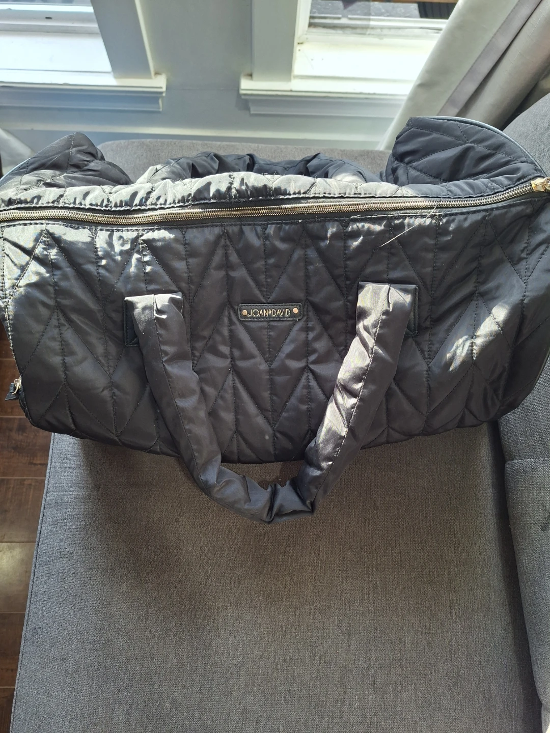 Joan & David Quilted Black Duffel Bag