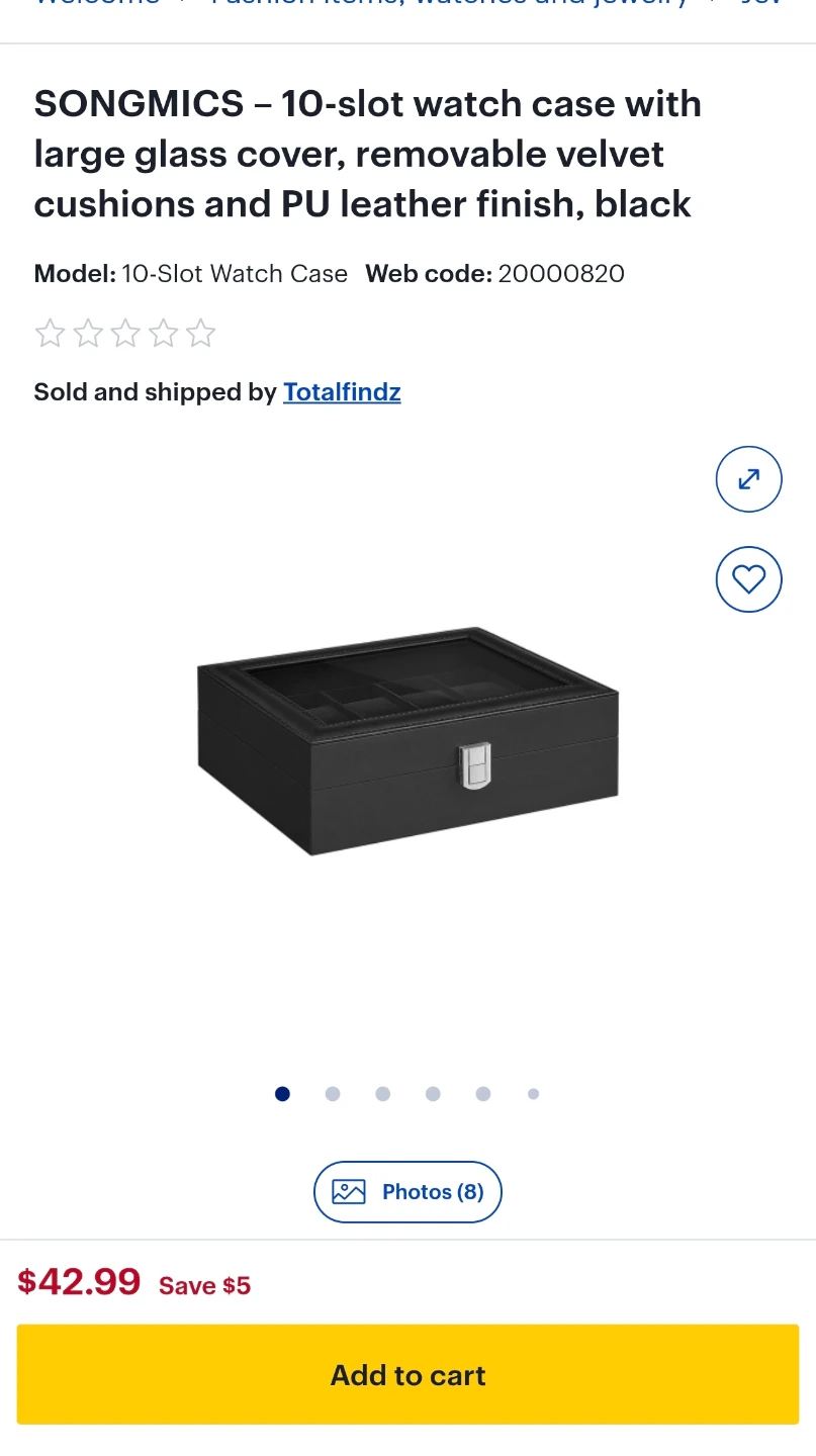SONGMICS 10-Slot Watch Case