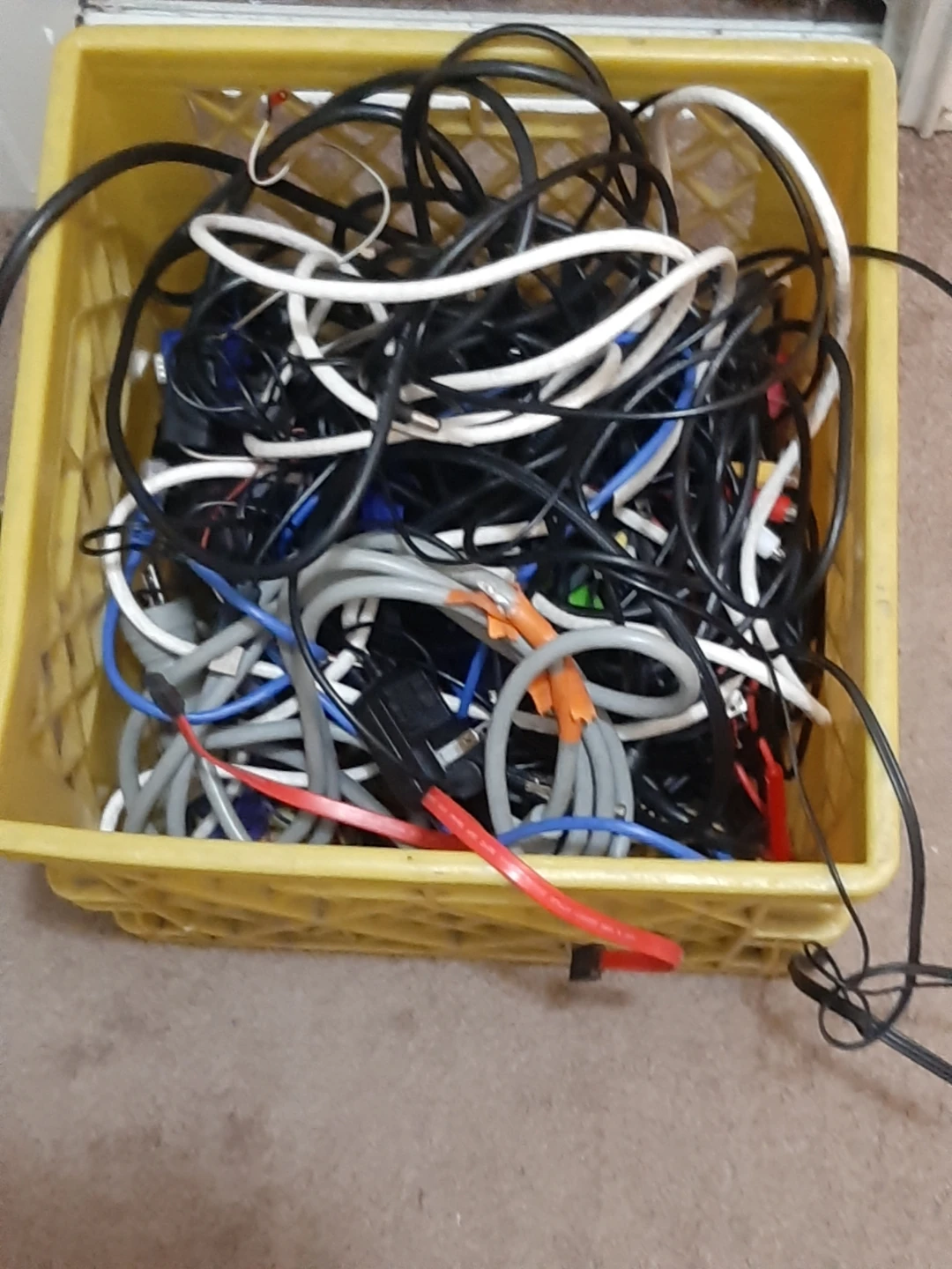 Assorted Electronic Cables in Crate