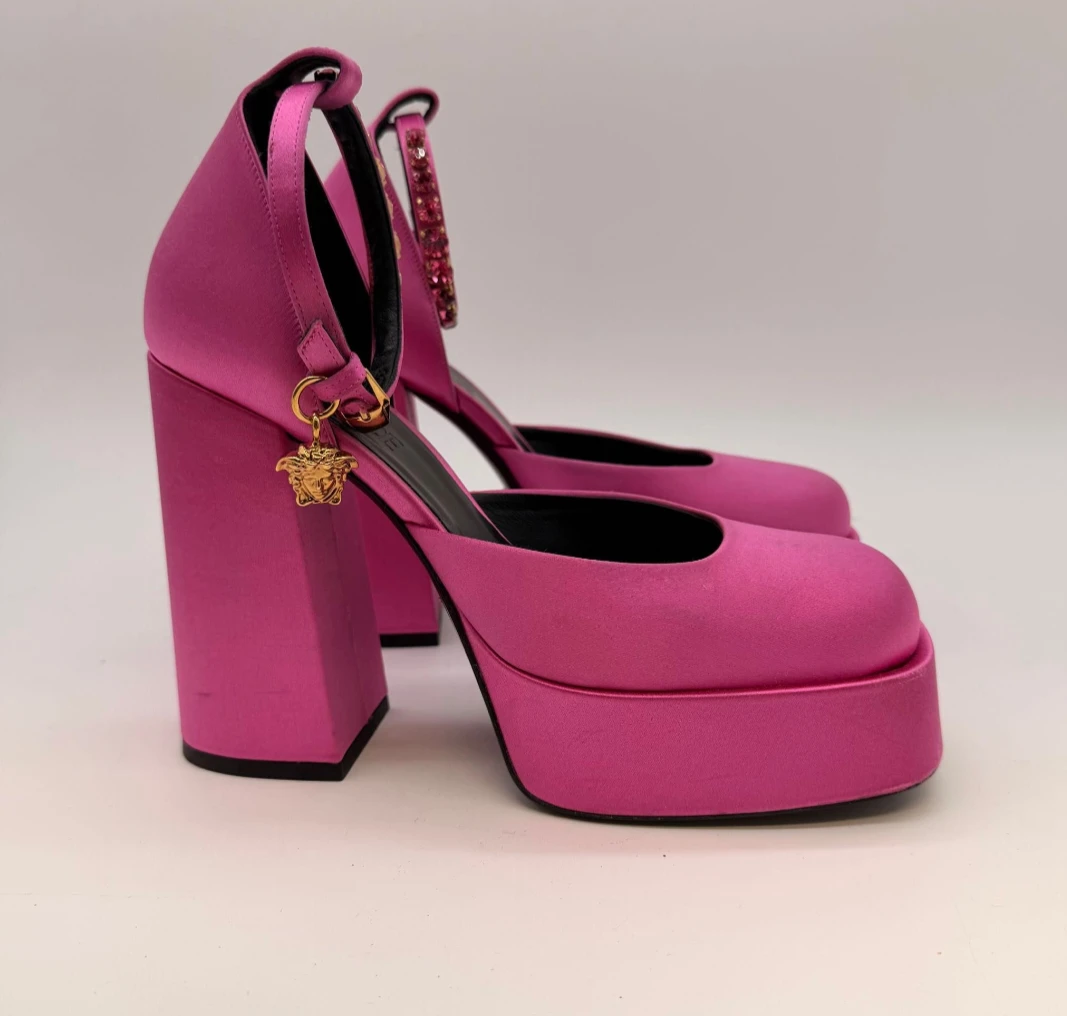 Versace Pink Satin Platform Heels - Size 38 - photo 2