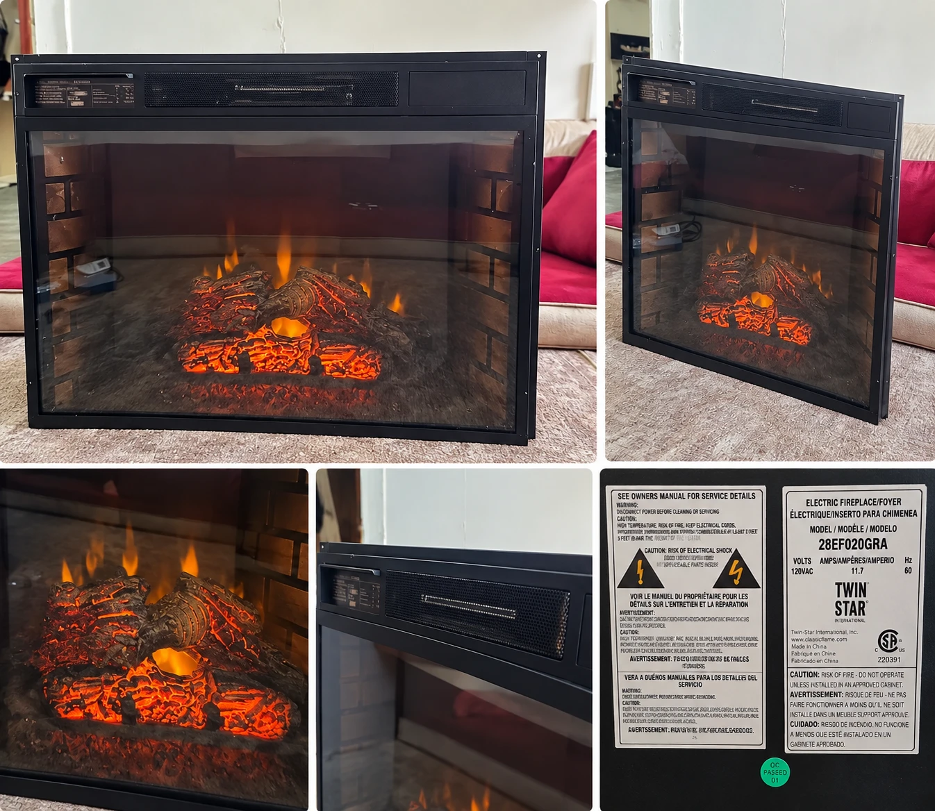 Twin-Star International Electric Fireplace Insert 28EF020GRA