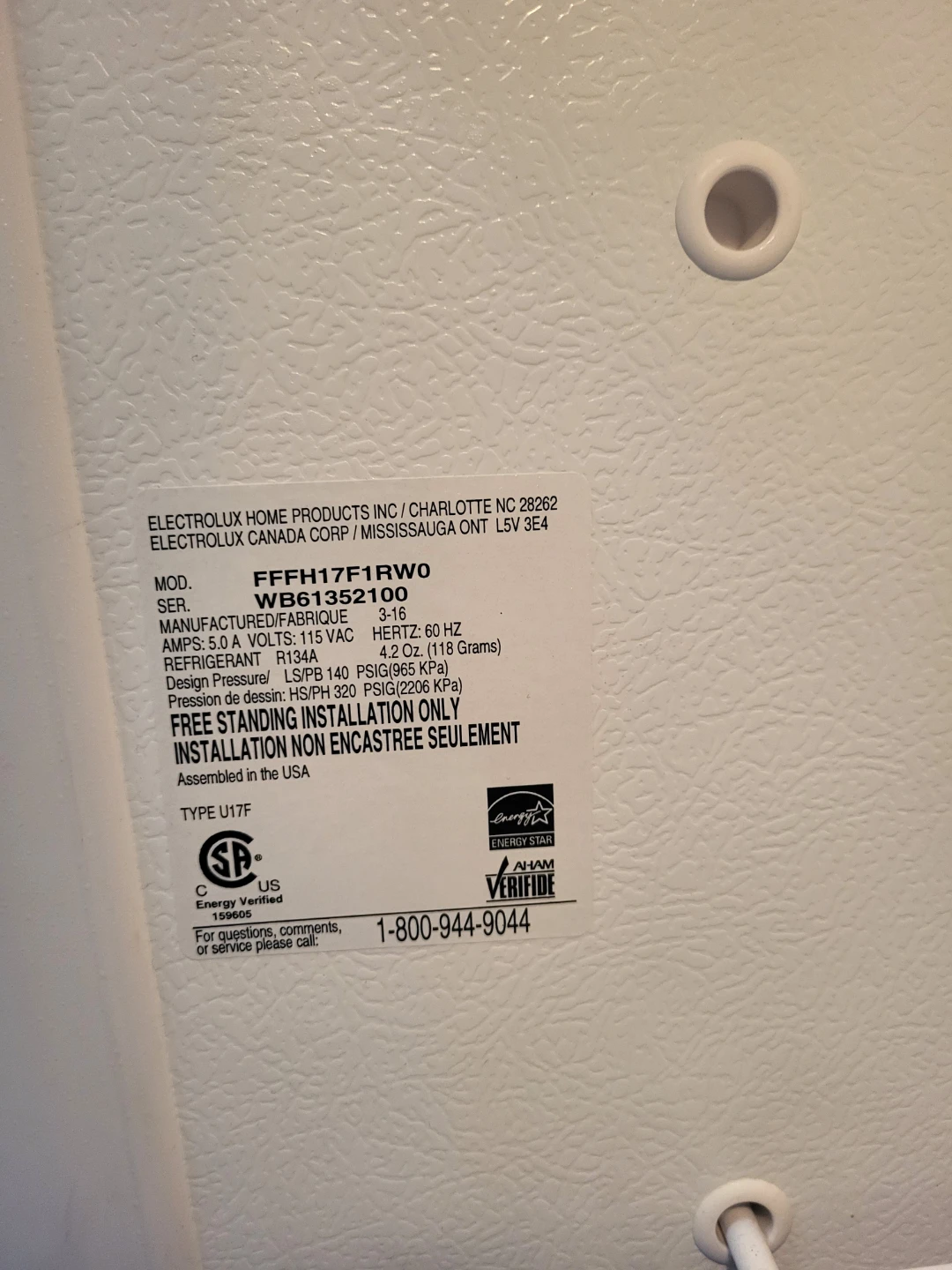 Frigidaire 17 cu. ft. Upright Freezer