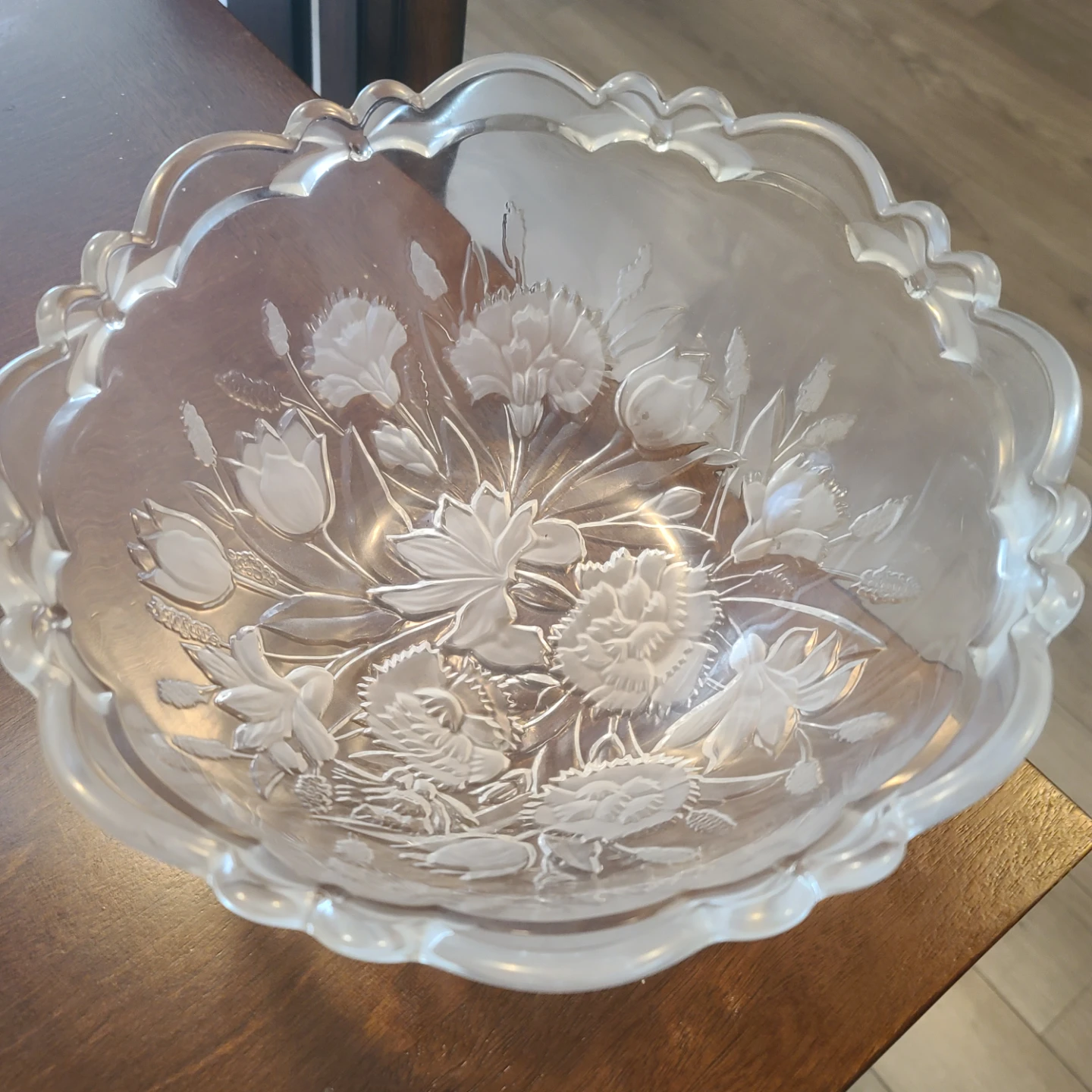 Clear Glass Floral Etched Bowl - photo 2