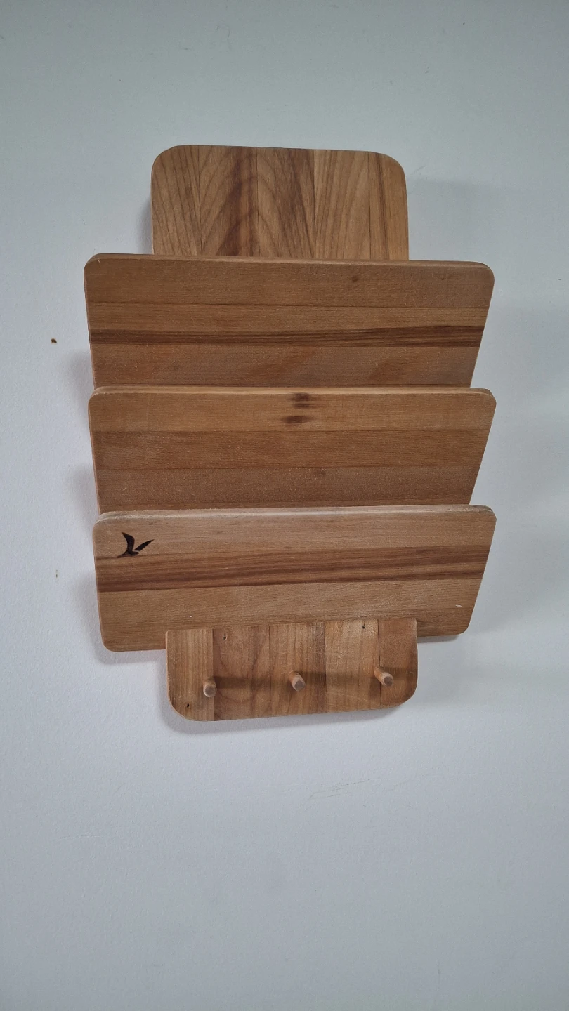 Wooden Wall-Mount Mail Organizer and Key Hook 30x20cm