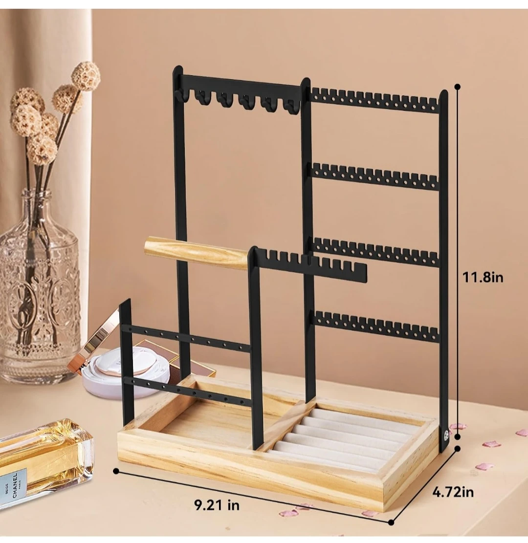 Wooden Jewelry Organizer Stand with Metal Frame...NIB