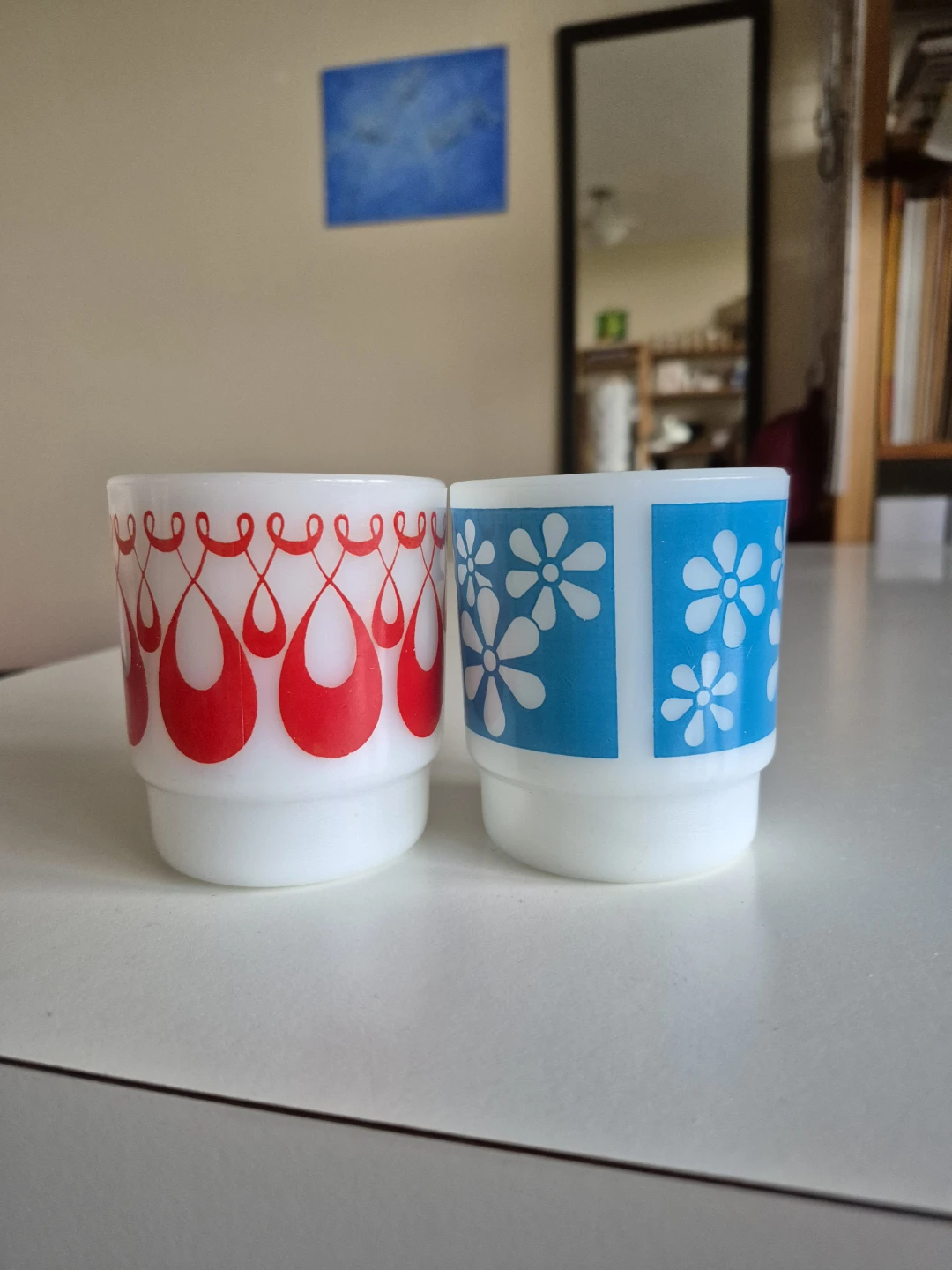 2 Vintage Milk Glass Fire King Anchor Hocking Milkglass Mugs - photo 5
