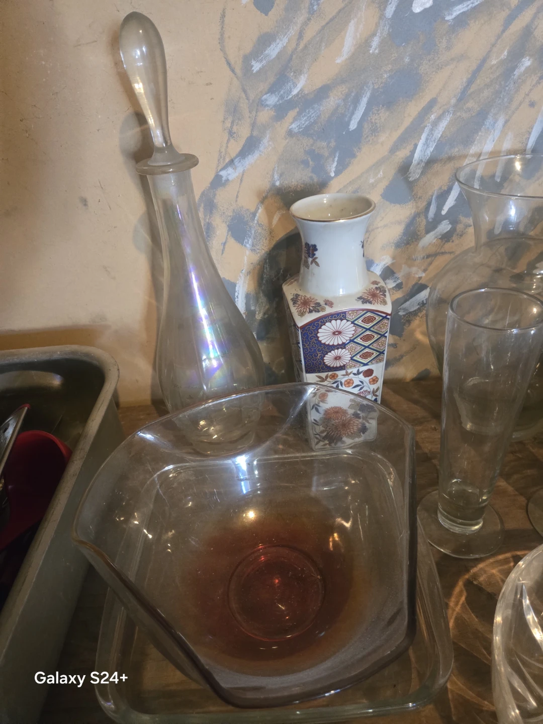 Assorted glassware and Cuisinart attachment