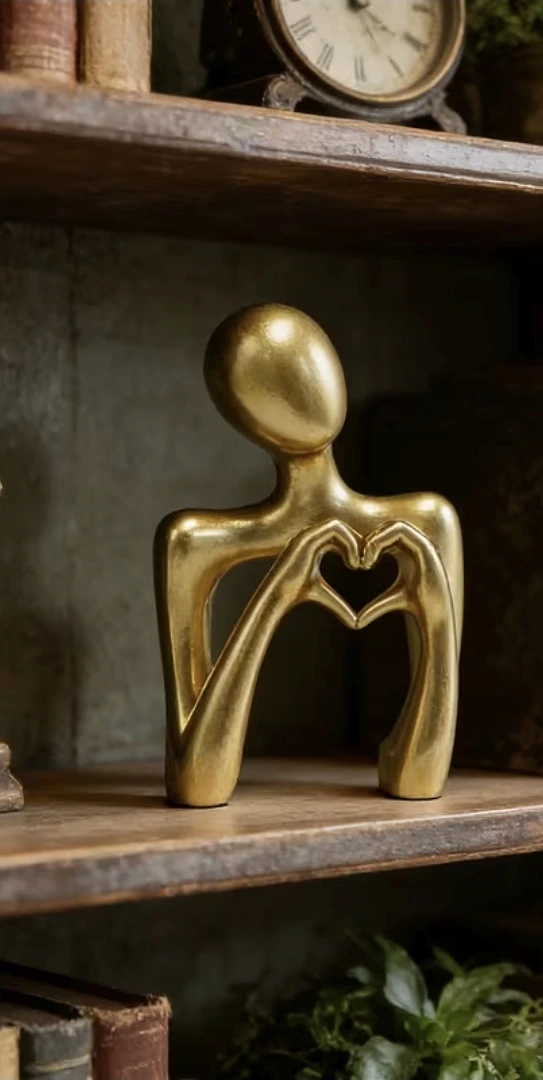 Gold Abstract Figure Heart Hands Sculpture – Modern Decor *new - photo 3
