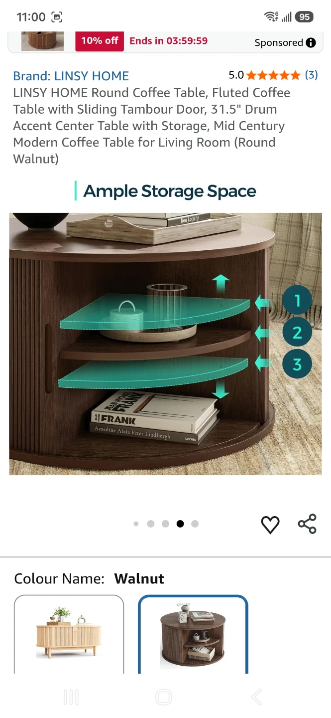 LINSY HOME Round Coffee Table - Walnut - photo 2