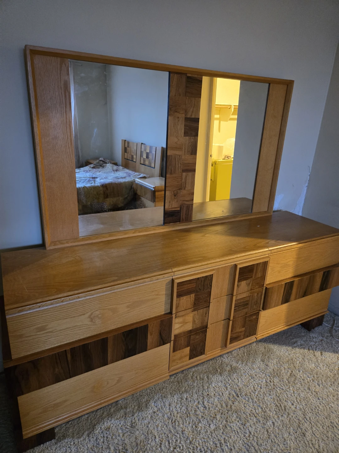 Large Wooden Bedroom Dresser with Mirror