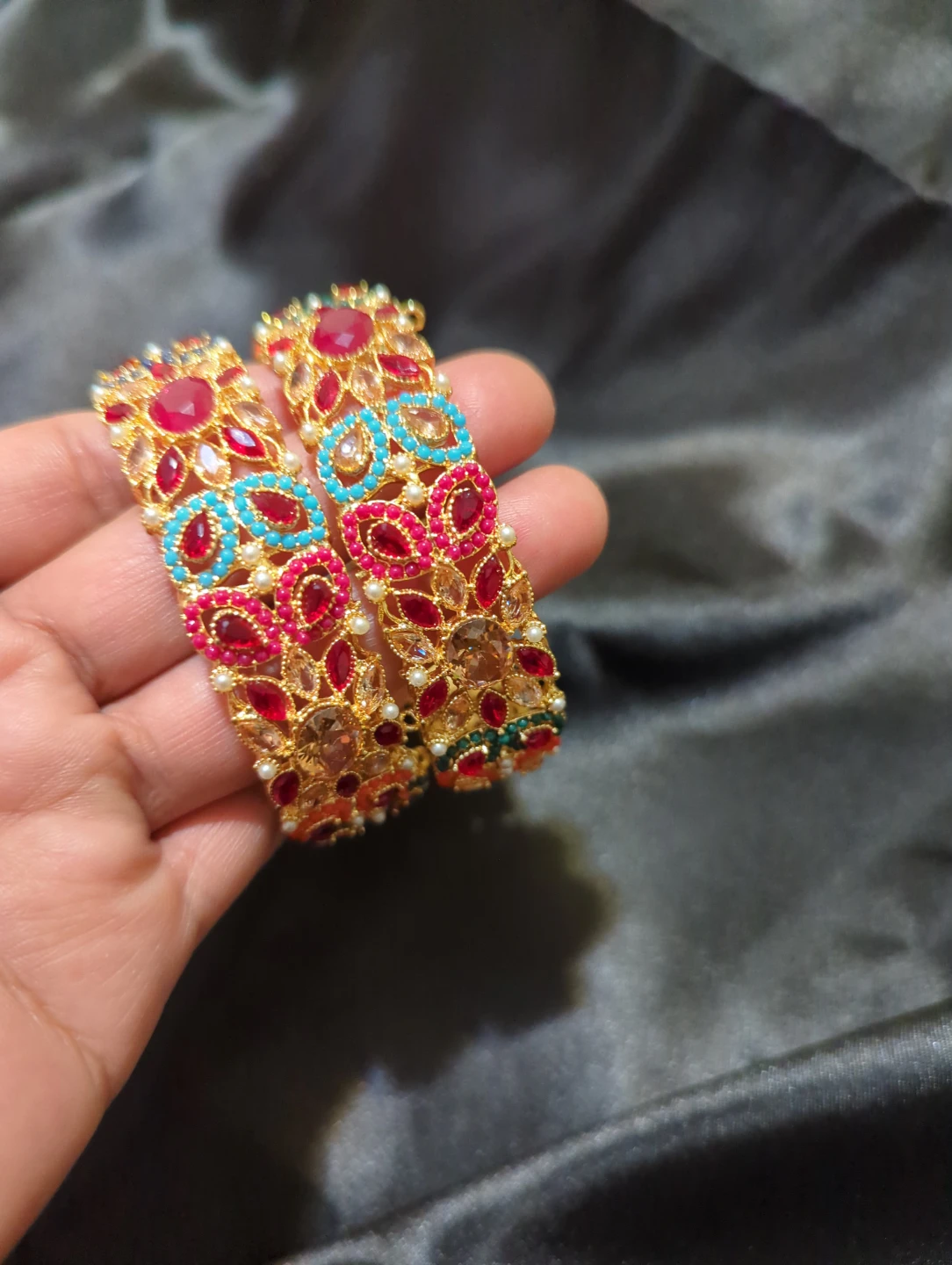 Set of Two Multi-Coloured Stone Bangles