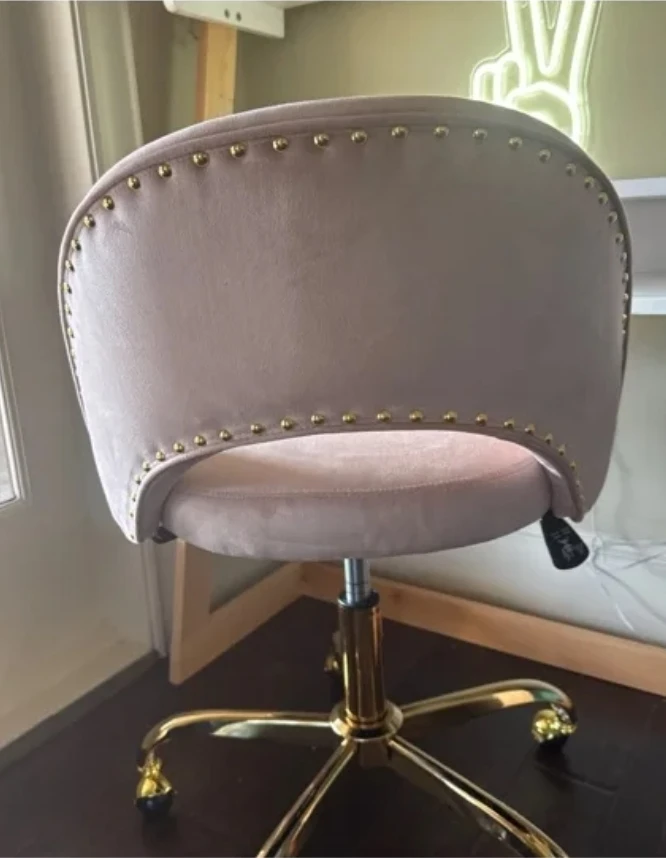 Pink Velvet Rolling Desk Chair - photo 2