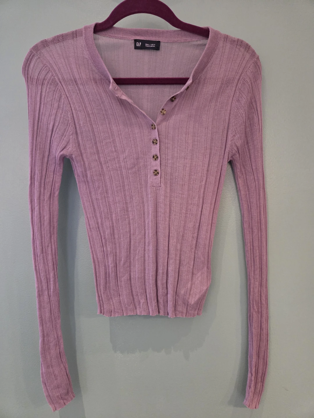 Gap Purple Ribbed Henley Top