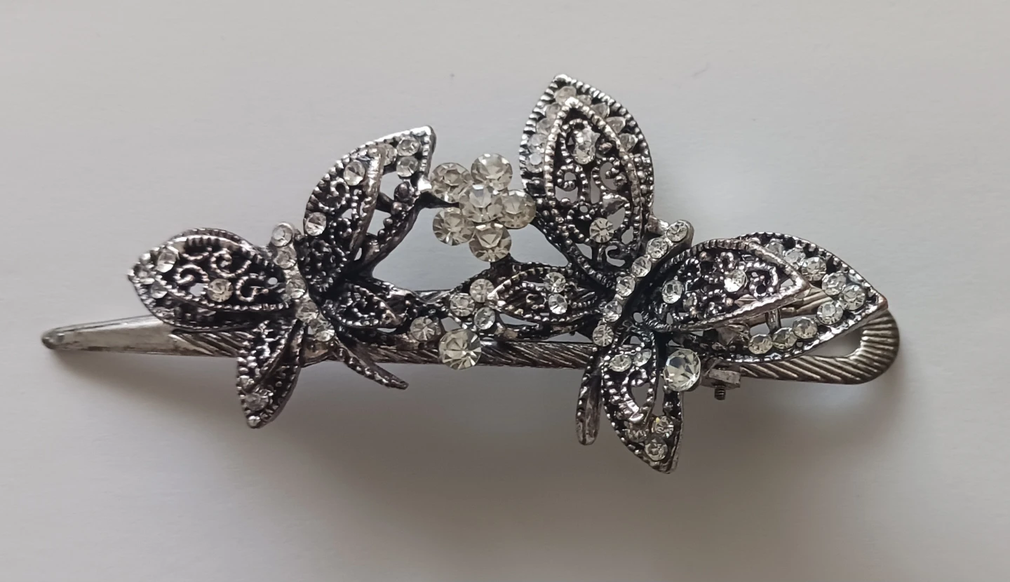 Butterfly and Floral Rhinestone Hair Clip