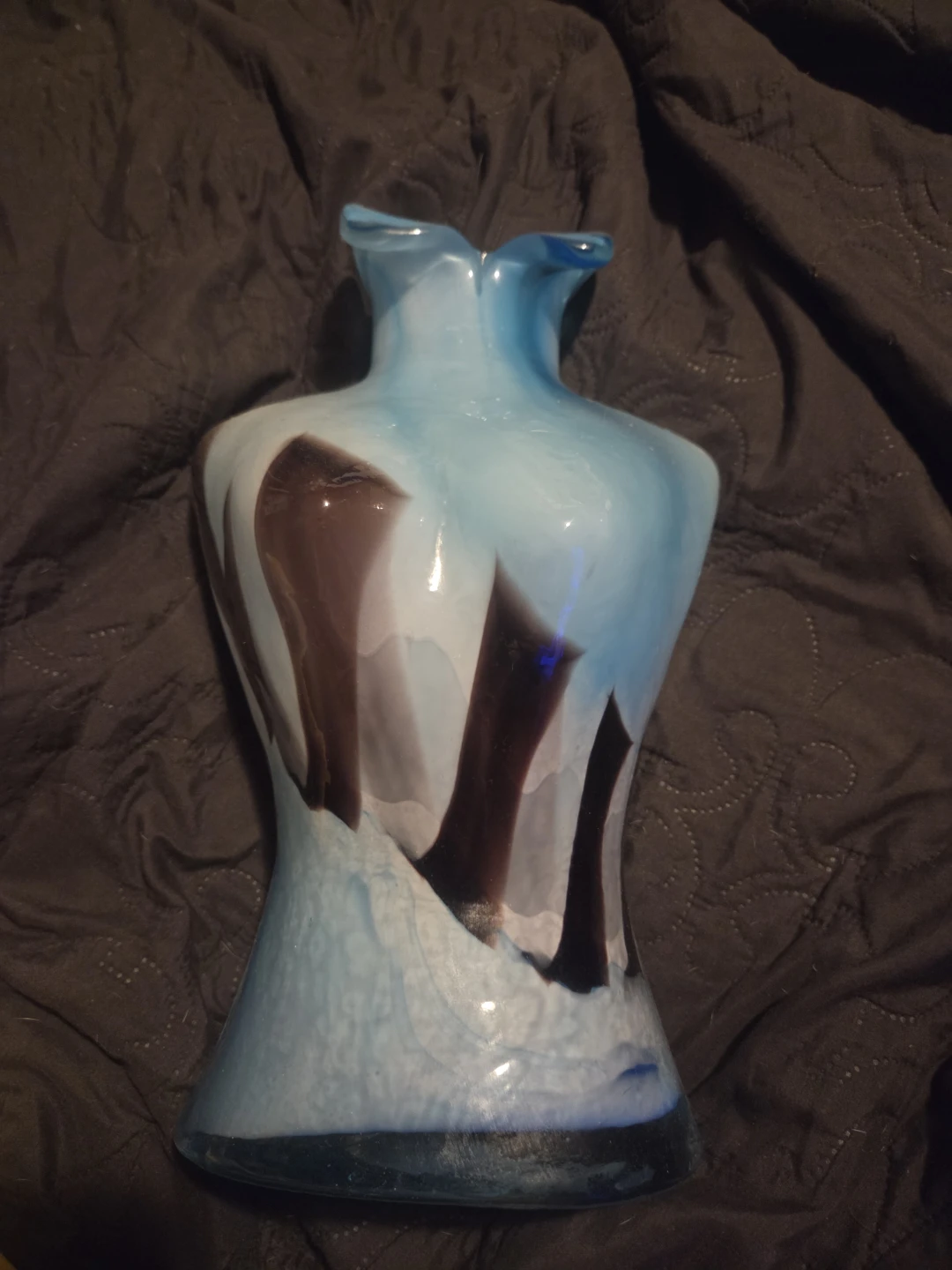 Blue and brown hand blown glass vase of woman's torso - photo 2