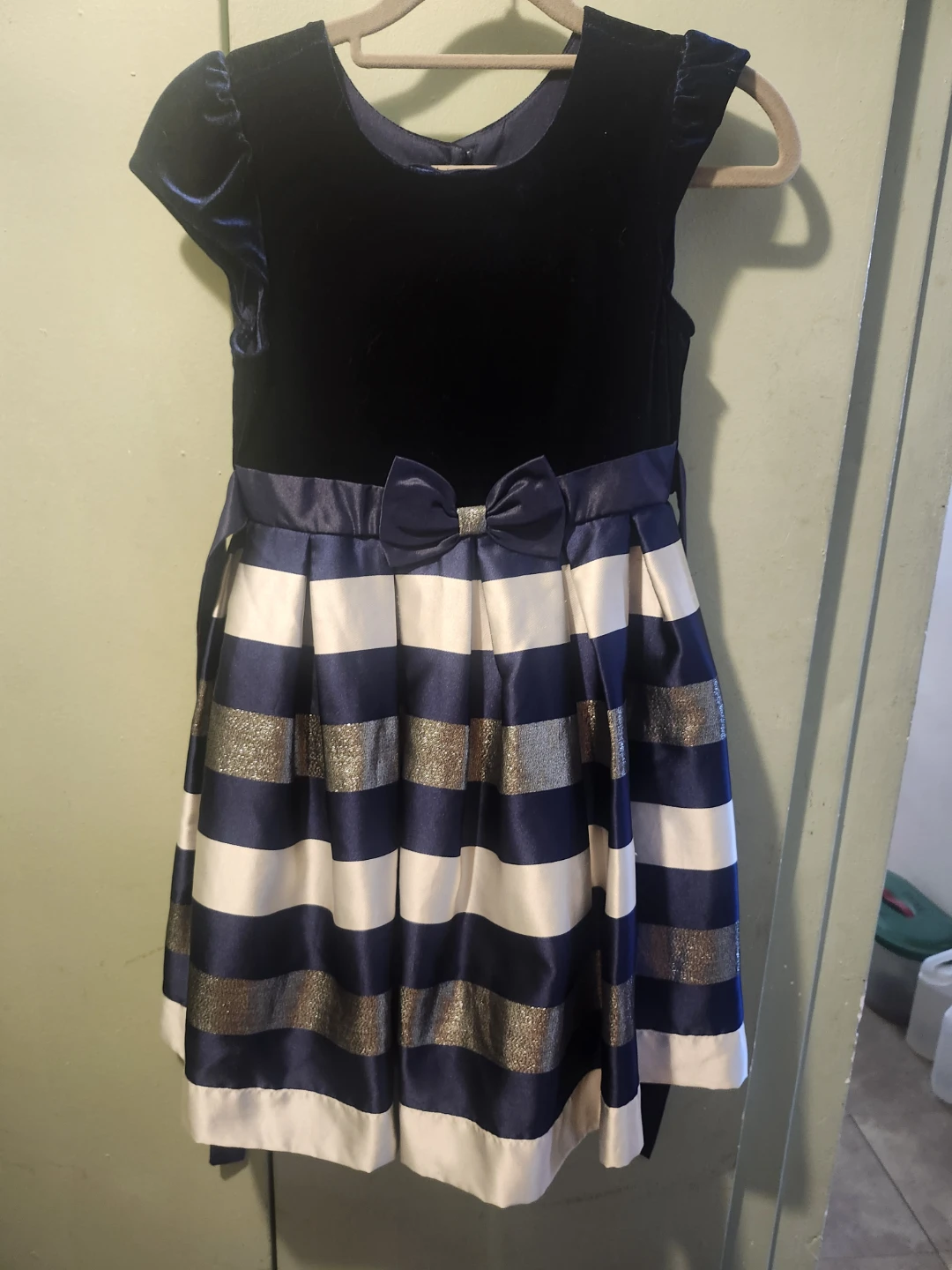 Girls Velvet and Striped Dress