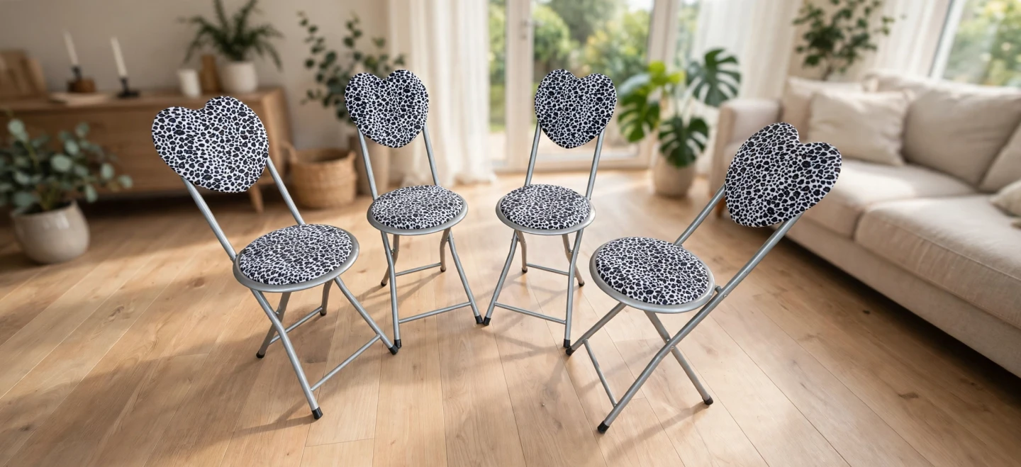 Set of 4 Heart-Shaped Leopard Print Folding Chairs - photo 2