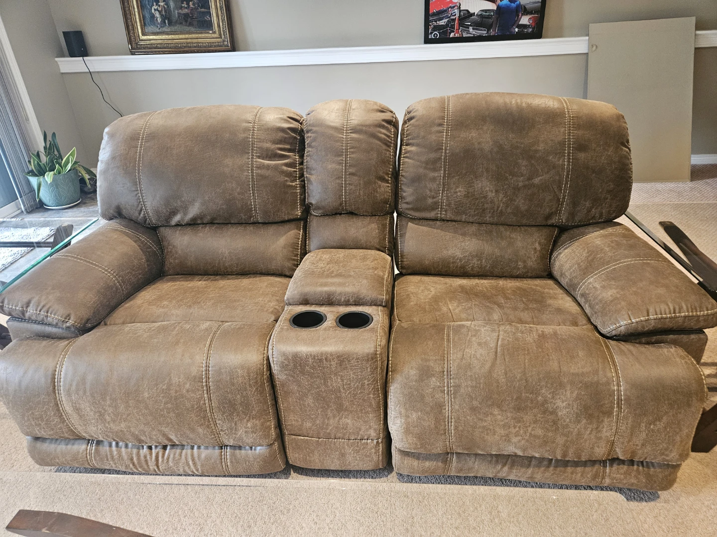 Brown Leather Reclining Loveseat