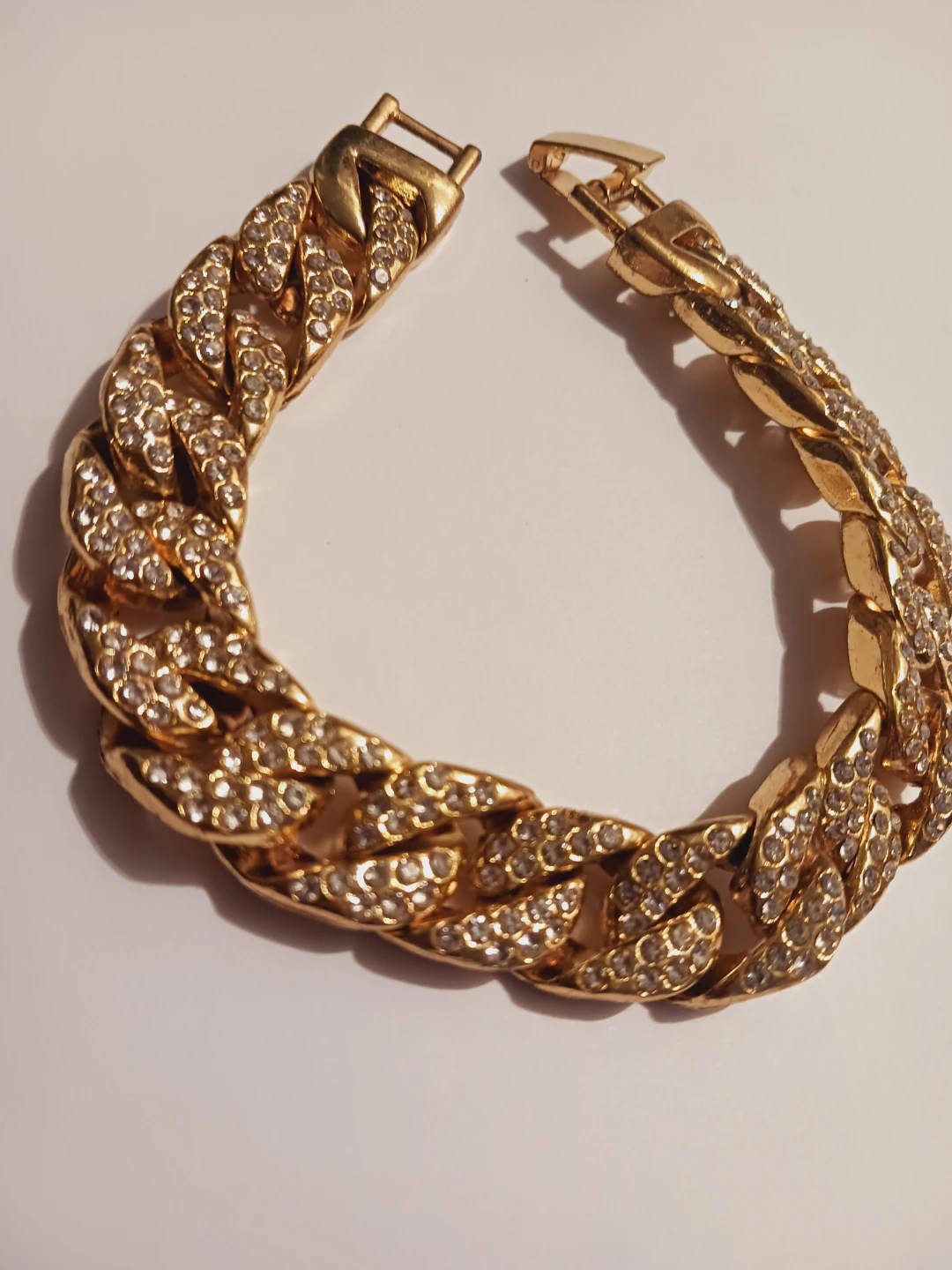 Sparkling Gold-Tone Rhinestone Cuban Link Bracelet