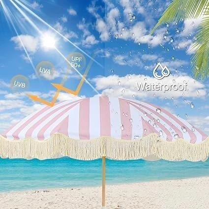 Brand new 6.5ft Striped Fringe Beach Umbrella - photo 3