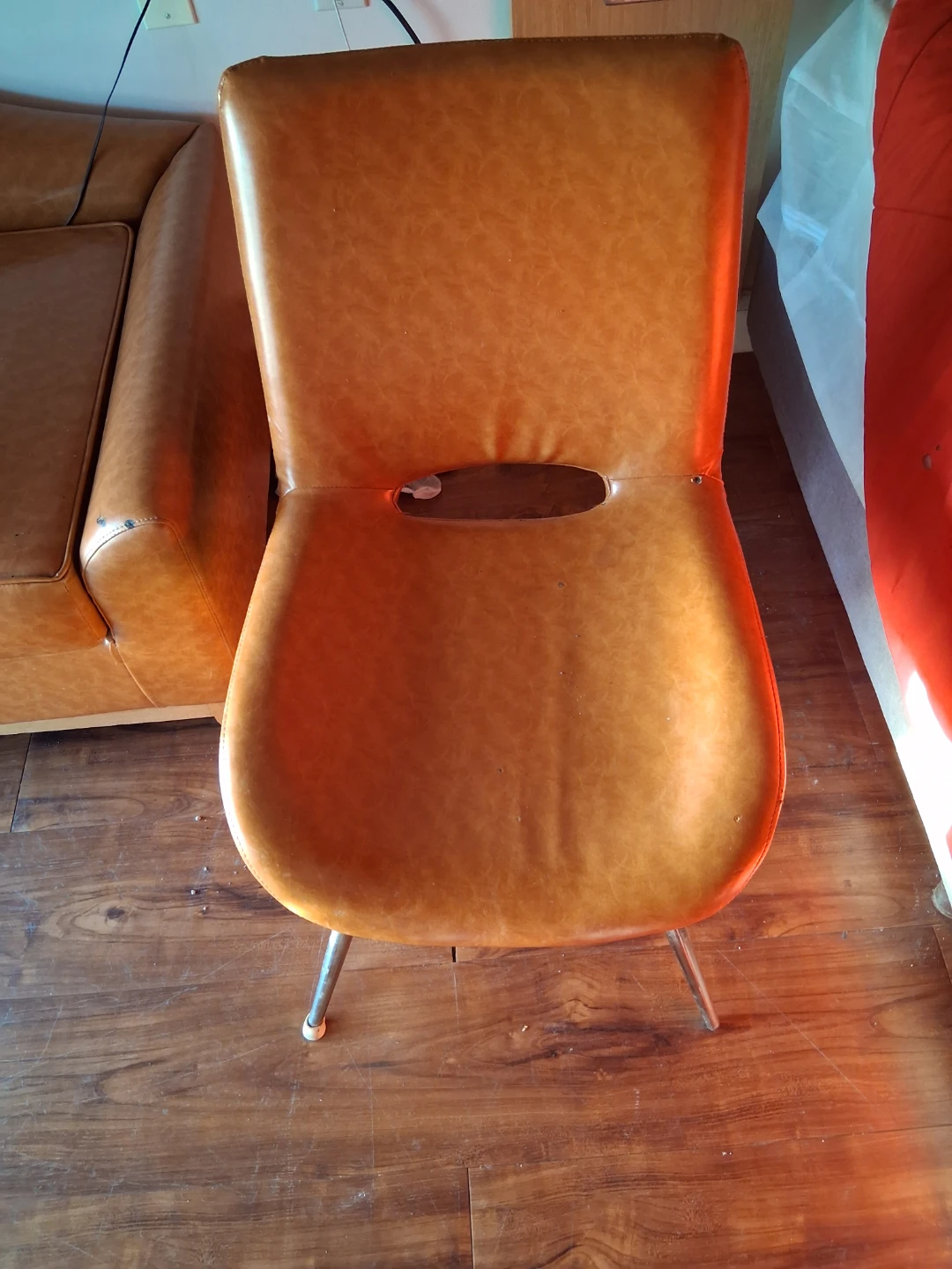 Mid-Century Modern Style Brown Faux Leather Chair - photo 2