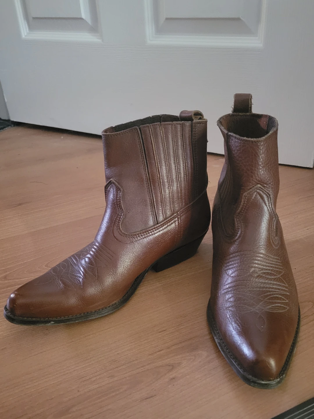 Brown Leather Cowboy Ankle Boots