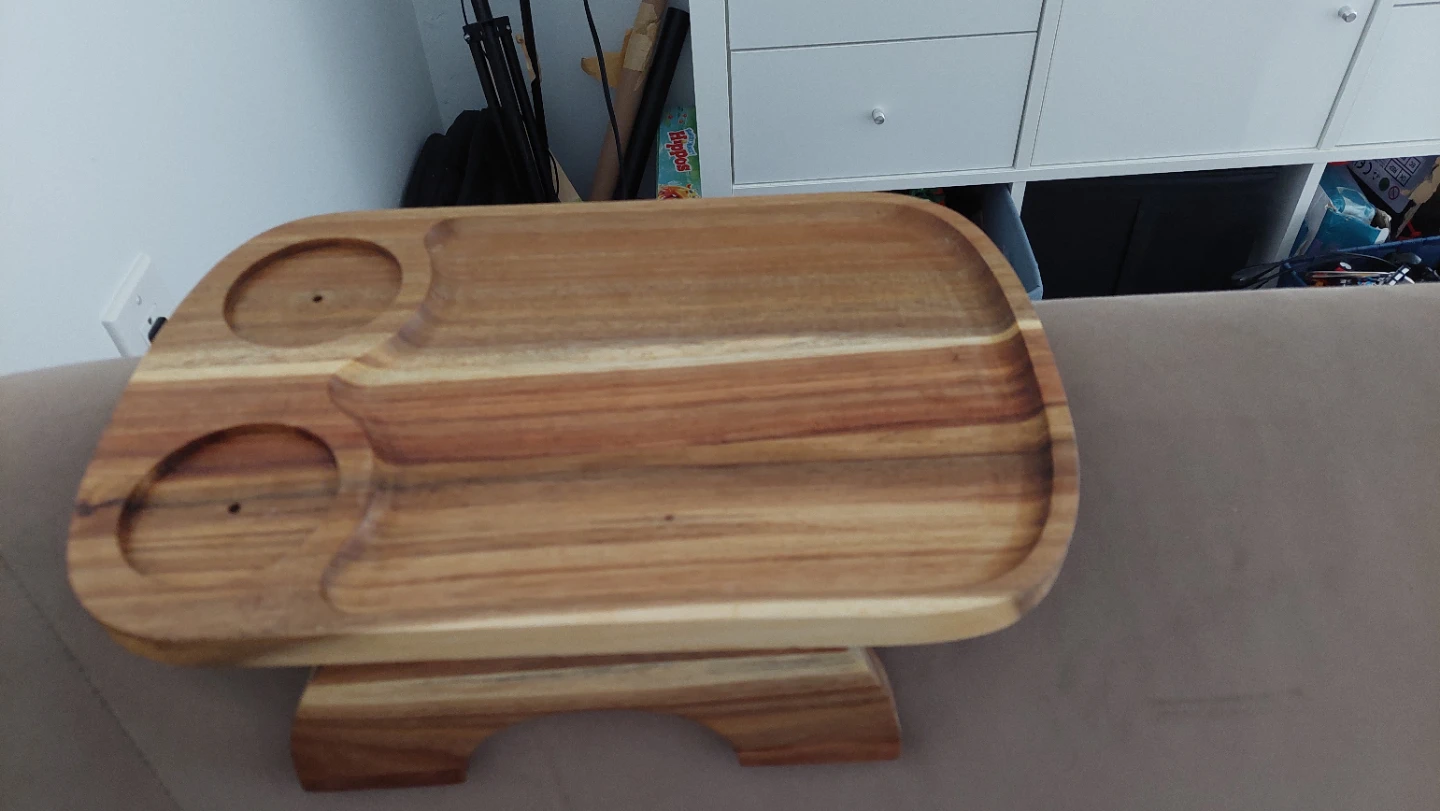 Wooden Serving Tray with Two Cup Holders