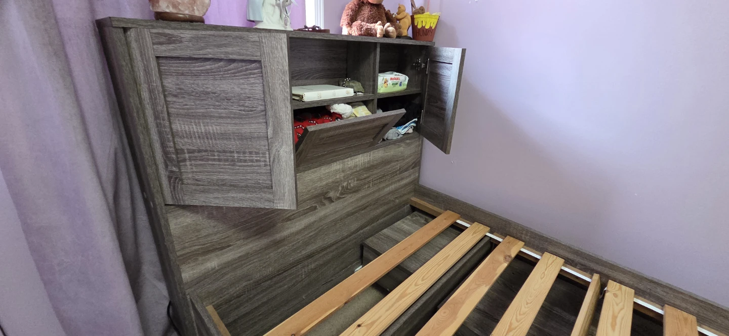 Twin size bed frame with storage headboard & mattress - photo 3