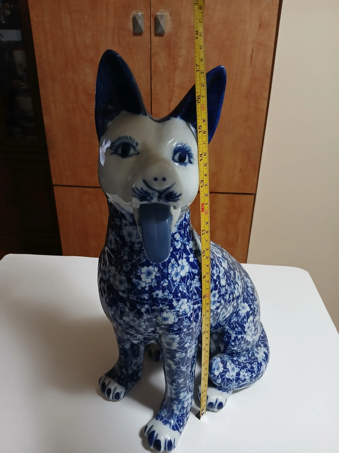 Blue and White Floral Ceramic Dog Figurine - photo 4