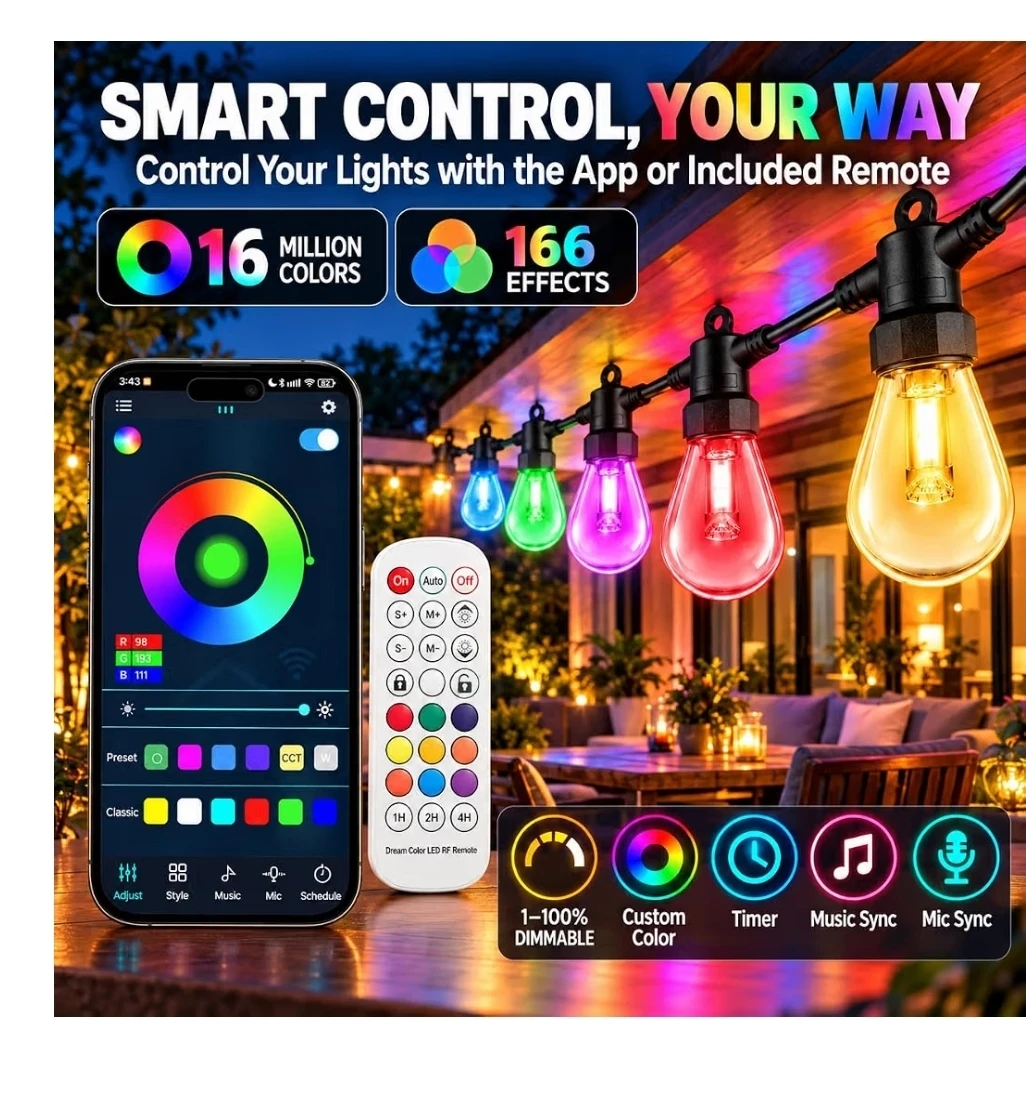 Smart Outdoor 50ft LED String Lights - photo 2