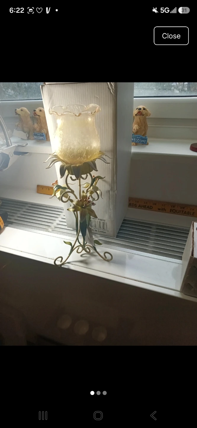 Floral Metal and Glass Candle Holder