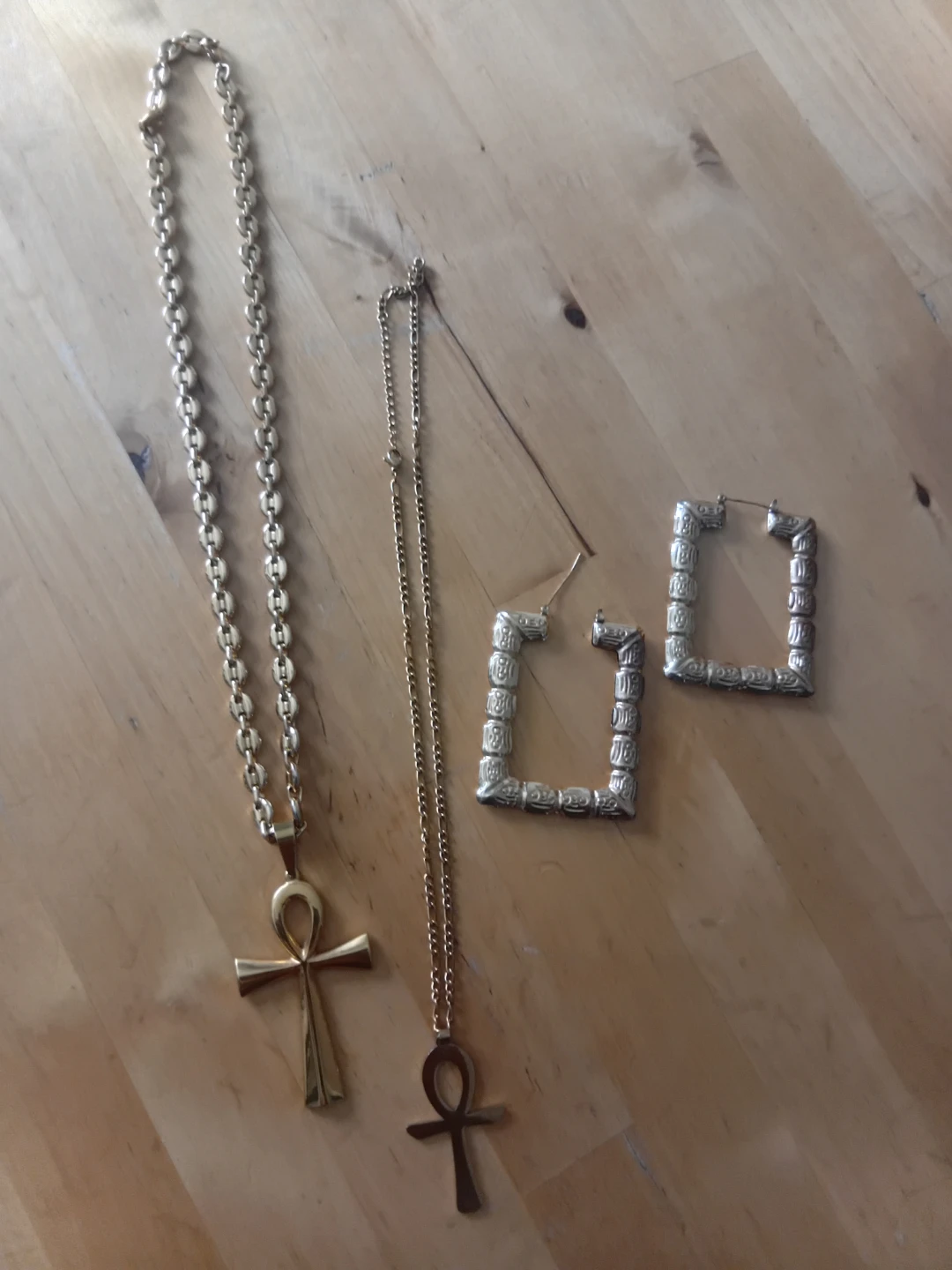 Set of Two Ankh Necklaces and Rectangle Earrings